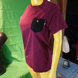 ways tee t-shirt red with black pocket button cotton